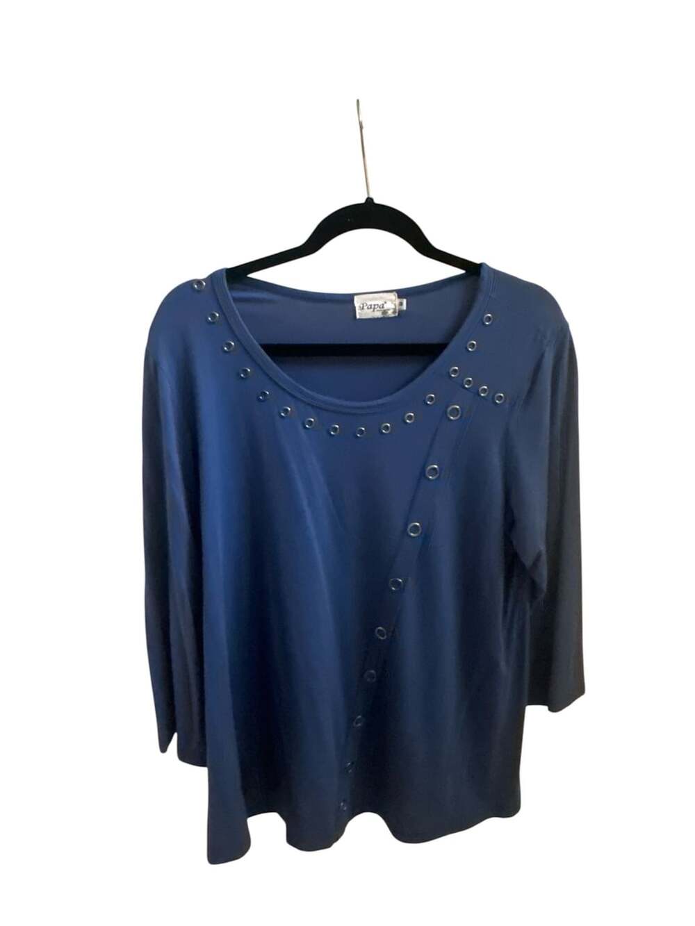 Papa Vancouver Bamboo Blue Cold-Shoulder Tunic Top wGrommets M